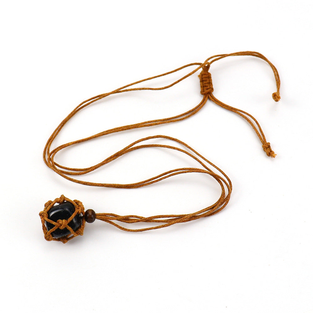 Wholesale Hand-woven Natural Stone Net Pocket Adjustable Necklace